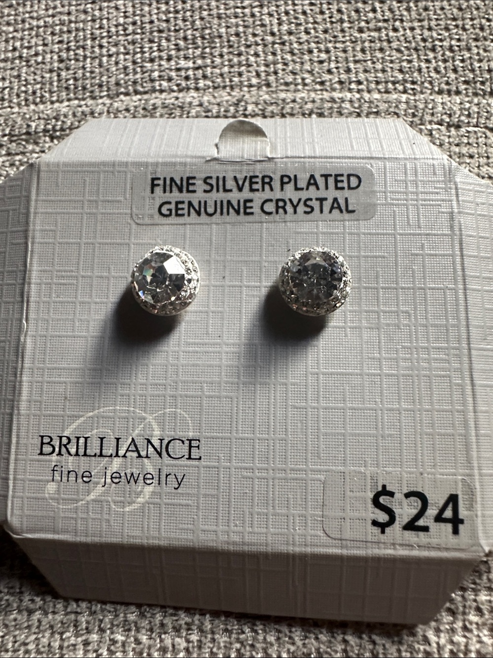 Brilliance Fine Jewelry Silver-Plated Clear Crystal Stud Earrings